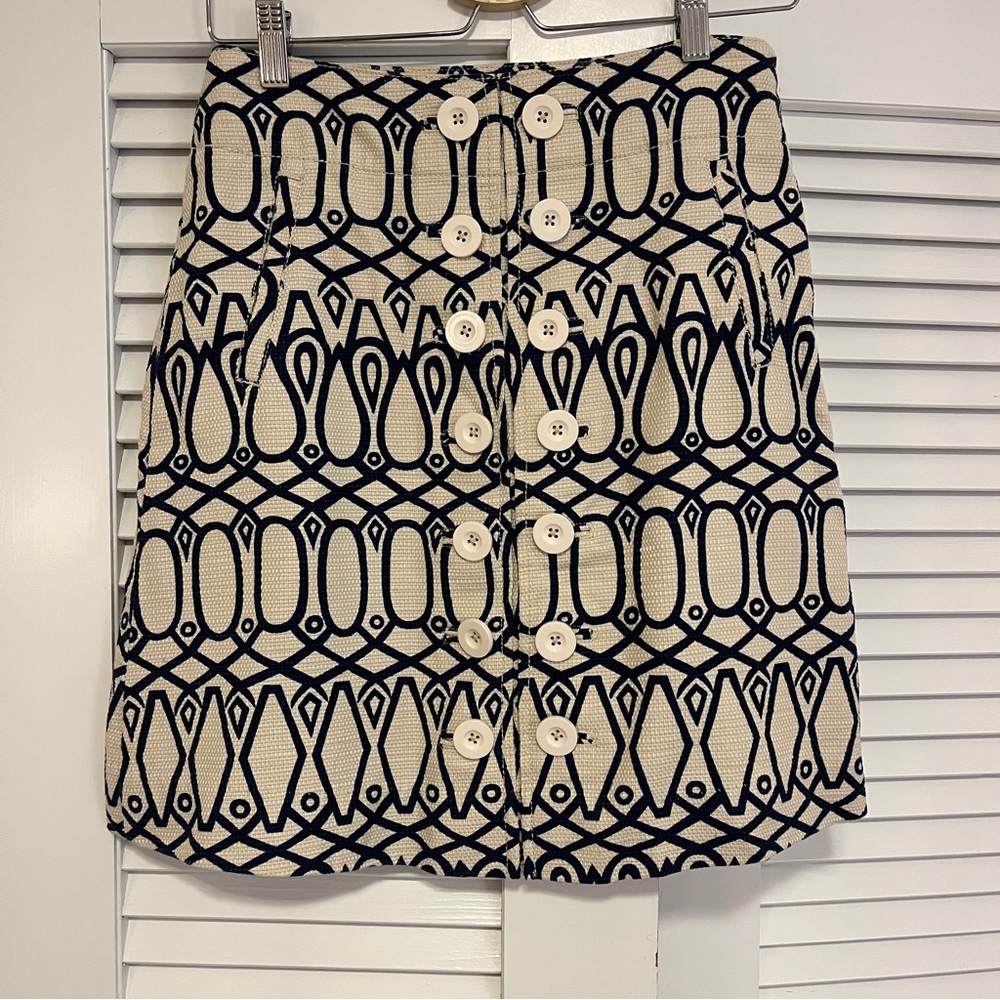Anthropologie Navy and Cream Patterned Skirt, Size Zero
